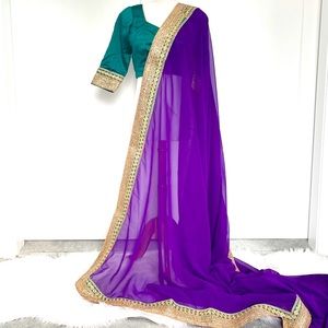 PURPLE, GOLD & TEAL Georgette Saree